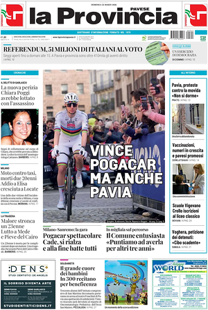 Prima pagina La Provincia Pavese di oggi - Quotidiano regionale