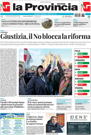 Prima pagina La Provincia Pavese di oggi - Quotidiano regionale