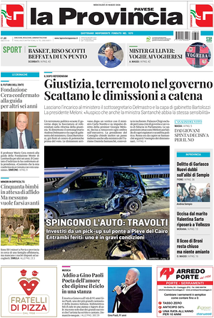 Prima pagina La Provincia Pavese di oggi - Quotidiano regionale