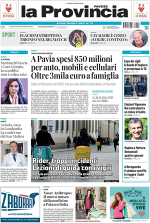 Prima pagina La Provincia Pavese di oggi - Quotidiano regionale
