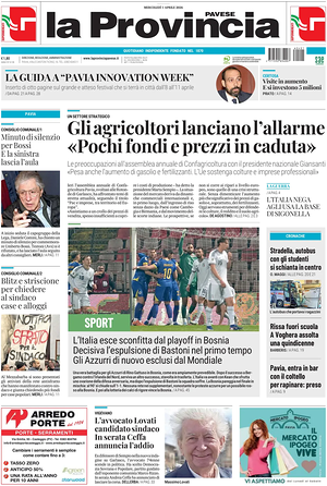 Prima pagina La Provincia Pavese di oggi - Quotidiano regionale
