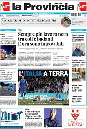 Prima pagina La Provincia Pavese di oggi - Quotidiano regionale