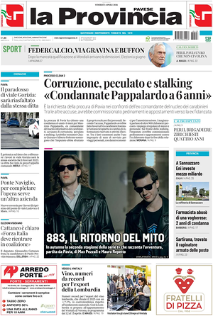 Prima pagina La Provincia Pavese di oggi - Quotidiano regionale
