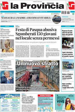Prima pagina La Provincia Pavese di oggi - Quotidiano regionale