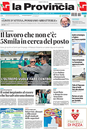 Prima pagina La Provincia Pavese di oggi - Quotidiano regionale
