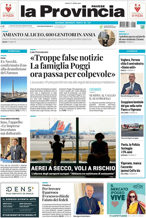 Prima pagina La Provincia Pavese di oggi - Quotidiano regionale
