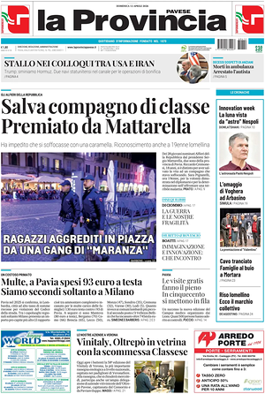 Prima pagina La Provincia Pavese di oggi - Quotidiano regionale