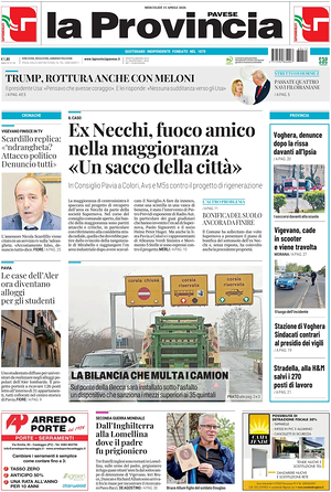 Prima pagina La Provincia Pavese di oggi - Quotidiano regionale