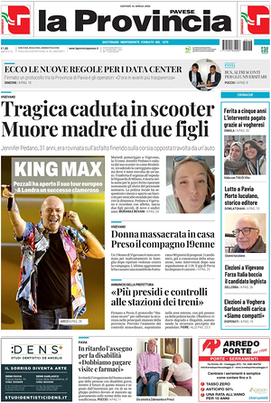 Prima pagina La Provincia Pavese di oggi - Quotidiano regionale