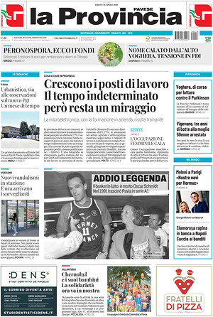 Prima pagina La Provincia Pavese di oggi - Quotidiano regionale