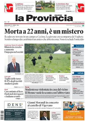Prima pagina La Provincia Pavese di oggi - Quotidiano regionale