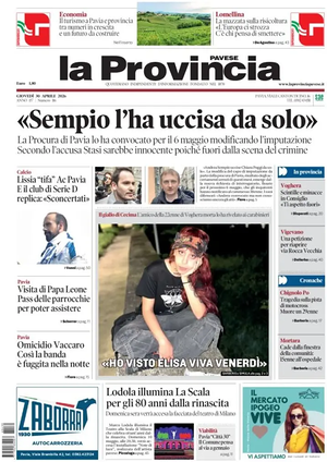 Prima pagina La Provincia Pavese di oggi - Quotidiano regionale