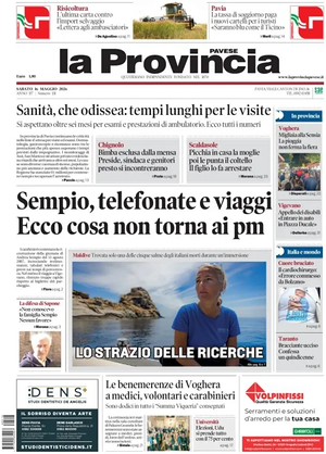 Prima pagina La Provincia Pavese di oggi - Quotidiano regionale