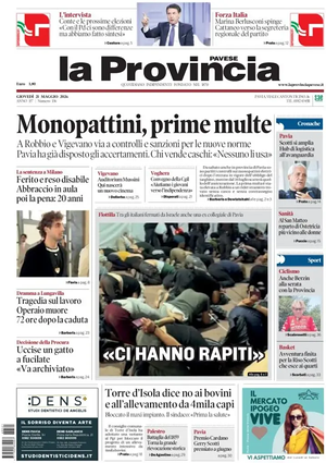 Prima pagina La Provincia Pavese di oggi - Quotidiano regionale