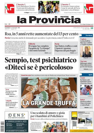 Prima pagina La Provincia Pavese di oggi - Quotidiano regionale