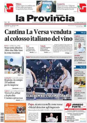 Prima pagina La Provincia Pavese di oggi - Quotidiano regionale