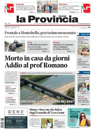 Prima pagina La Provincia Pavese di oggi - Quotidiano regionale