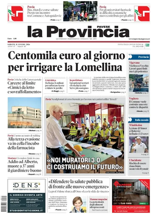 Prima pagina La Provincia Pavese di oggi - Quotidiano regionale