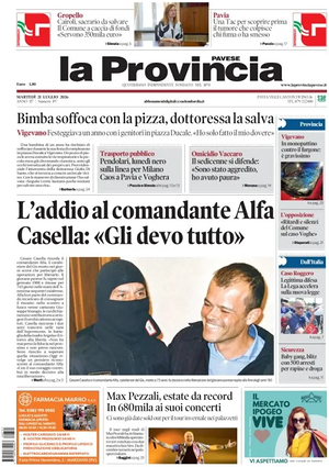 Prima pagina La Provincia Pavese di oggi - Quotidiano regionale