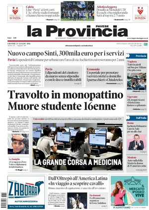 Prima pagina La Provincia Pavese di oggi - Quotidiano regionale