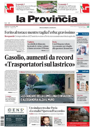 Prima pagina La Provincia Pavese di oggi - Quotidiano regionale
