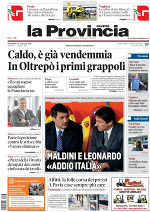 Prima pagina La Provincia Pavese di oggi - Quotidiano regionale