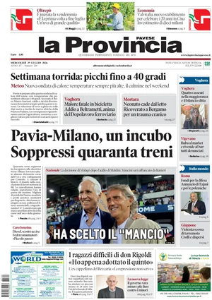 Prima pagina La Provincia Pavese di oggi - Quotidiano regionale