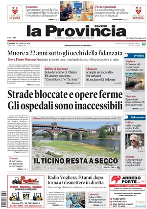 Prima pagina La Provincia Pavese di oggi - Quotidiano regionale