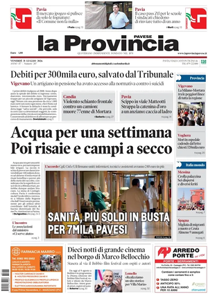 Prima pagina La Provincia Pavese di oggi - Quotidiano regionale