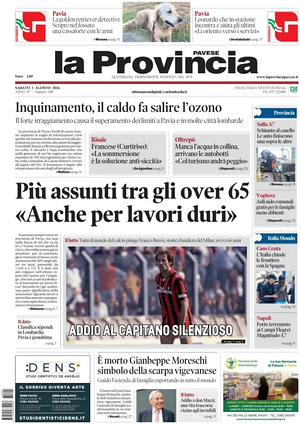 Prima pagina La Provincia Pavese di oggi - Quotidiano regionale