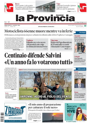 Prima pagina La Provincia Pavese di oggi - Quotidiano regionale