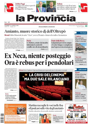 Prima pagina La Provincia Pavese di oggi - Quotidiano regionale