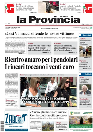Prima pagina La Provincia Pavese di oggi - Quotidiano regionale