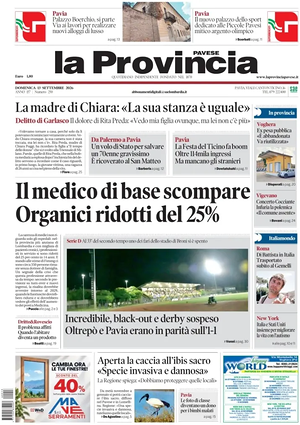 Prima pagina La Provincia Pavese di oggi - Quotidiano regionale
