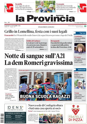Prima pagina La Provincia Pavese di oggi - Quotidiano regionale