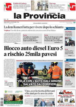 Prima pagina La Provincia Pavese di oggi - Quotidiano regionale