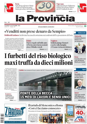 Prima pagina La Provincia Pavese di oggi - Quotidiano regionale