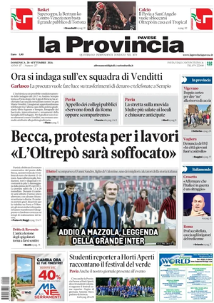 Prima pagina La Provincia Pavese di oggi - Quotidiano regionale