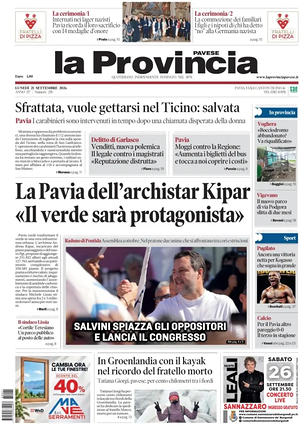 Prima pagina La Provincia Pavese di oggi - Quotidiano regionale