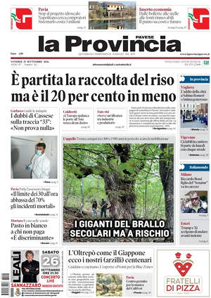 Prima pagina La Provincia Pavese di oggi - Quotidiano regionale