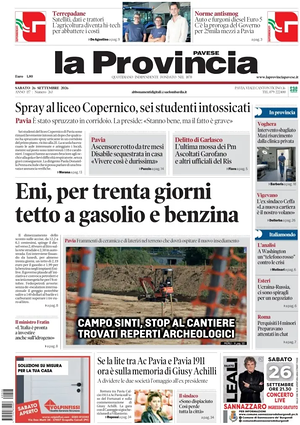 Prima pagina La Provincia Pavese di oggi - Quotidiano regionale