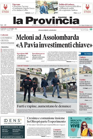 Prima pagina La Provincia Pavese di oggi - Quotidiano regionale