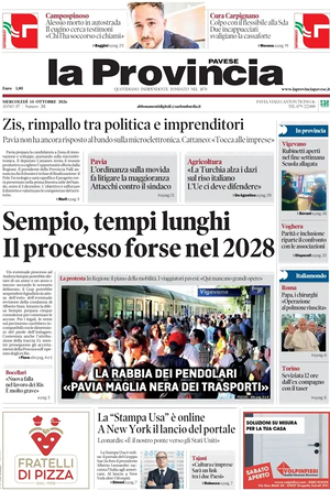 Prima pagina La Provincia Pavese di oggi - Quotidiano regionale