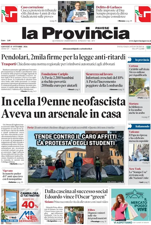 Prima pagina La Provincia Pavese di oggi - Quotidiano regionale