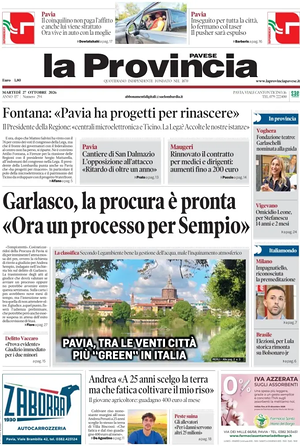 Prima pagina La Provincia Pavese di oggi - Quotidiano regionale