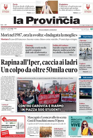 Prima pagina La Provincia Pavese di oggi - Quotidiano regionale