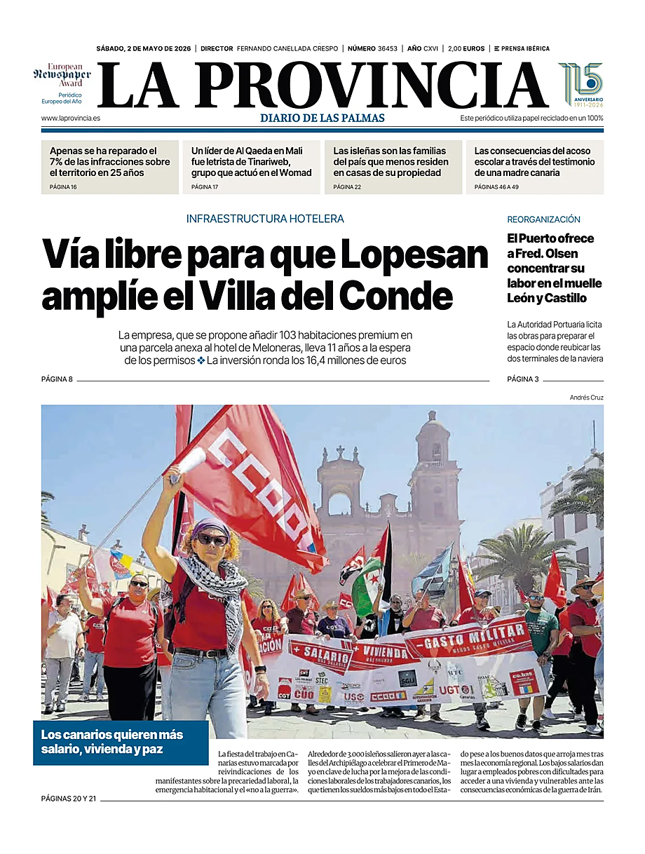 Portada La Provincia de hoy - Quiosco 2 mayo 2026