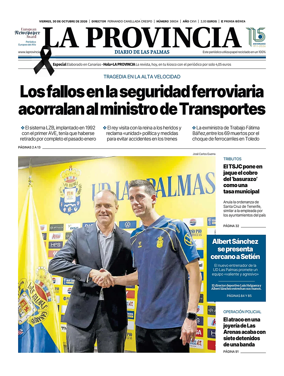 Portada La Provincia de hoy - Quiosco 30 octubre 2026