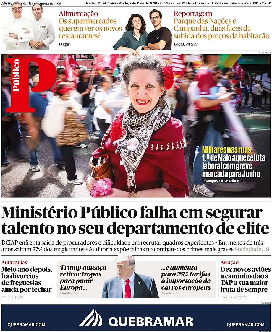 Capa de Público de hoje - Imprensa 2 Maio 2026