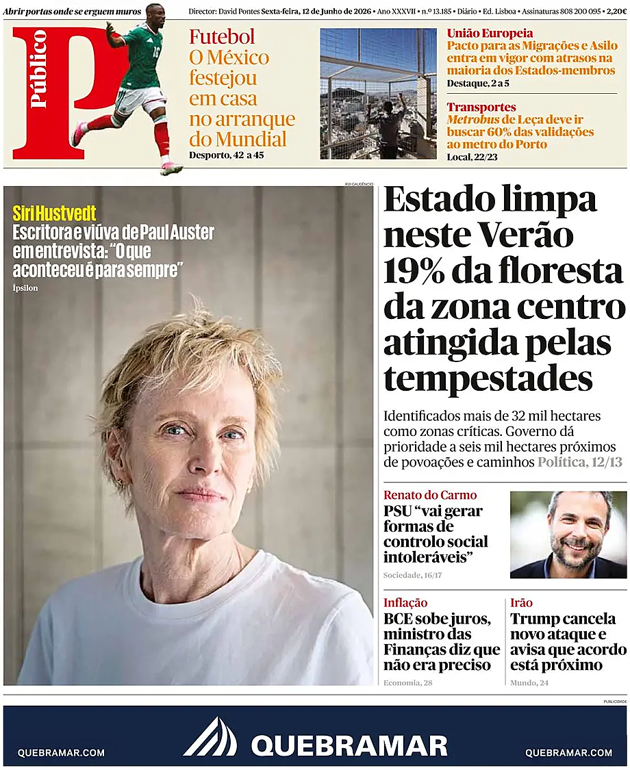 Capa de Público de hoje - Imprensa 12 Junho 2026